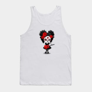 Red Sugar Skull Big Eyed Girl Playing the Guitar Tank Top